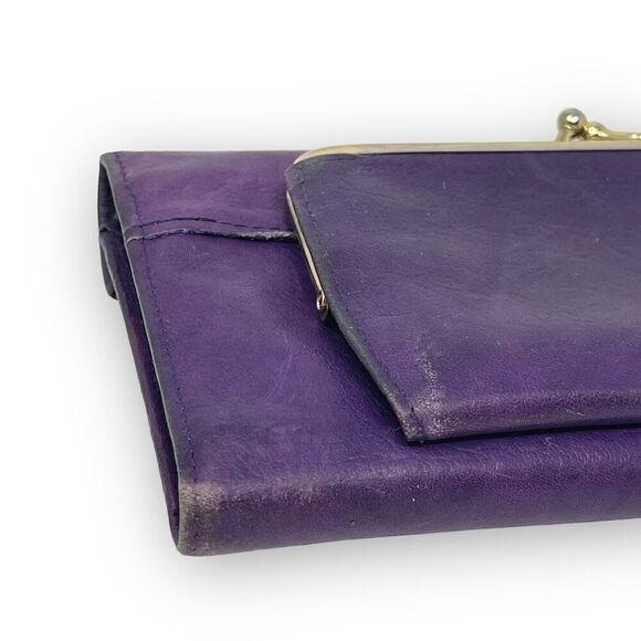 Buxton Vintage Leather Wallet Billfold Bi-Fold Purple Top Grain Cow Hide Used - Picture 4 of 14